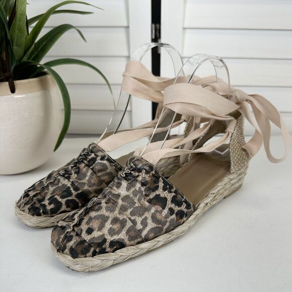 Stuart‎ Weitzman Denia Cheetah Print Espadrille Flats Balletcore Tie Size 7M - Picture 1 of 12